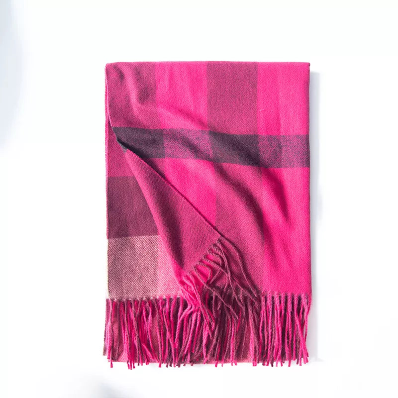 Plaid tassel scarf draped view
