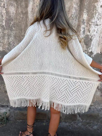 Fringe Open Front Cardigan - Fashorio