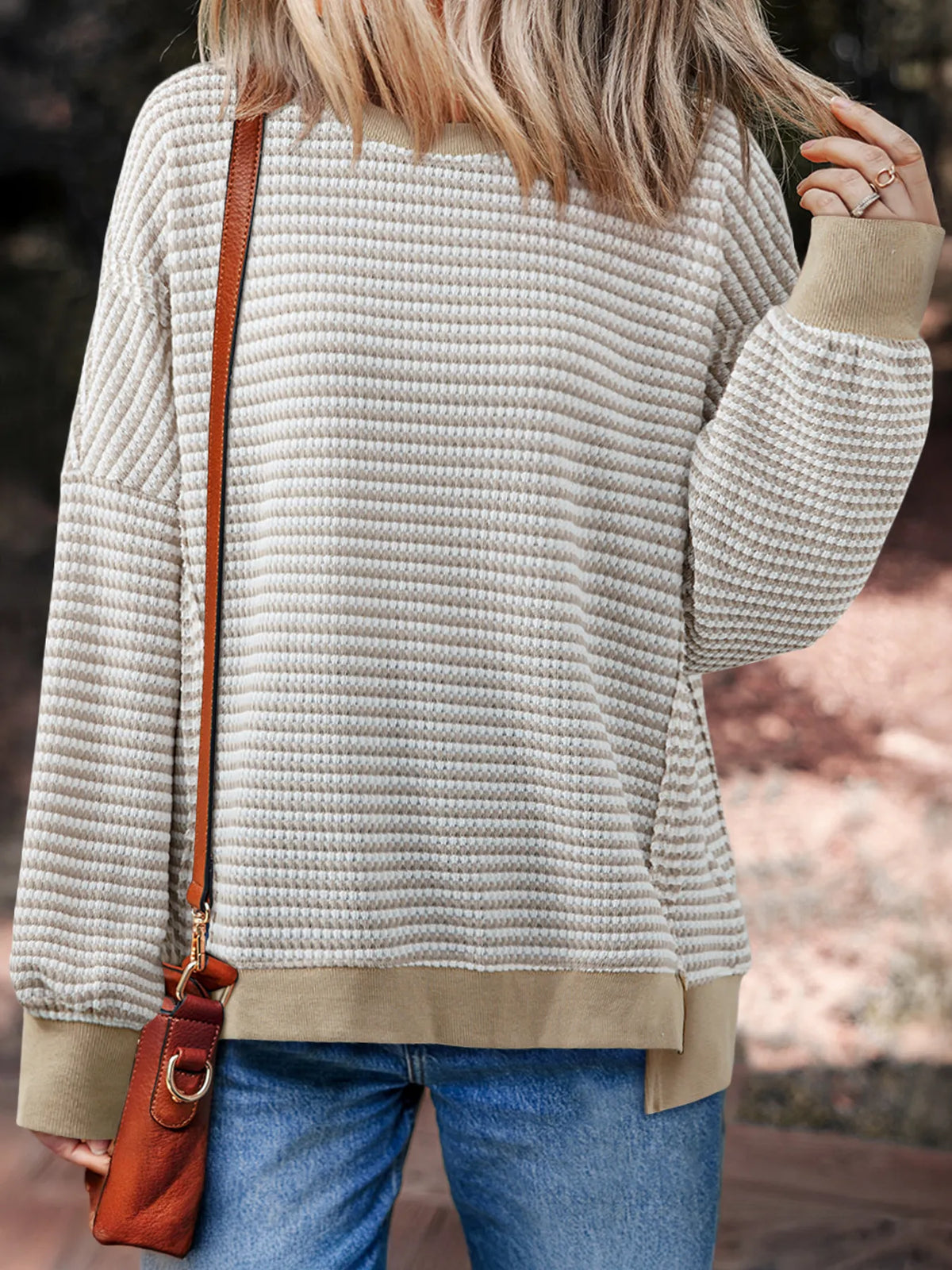 striped ribbed waffle knit oversized top front view