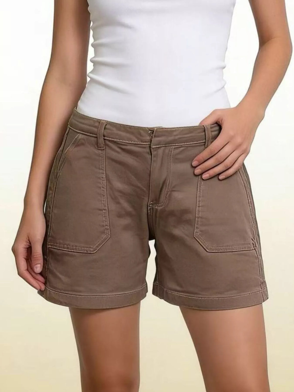 Denim shorts full length styled look