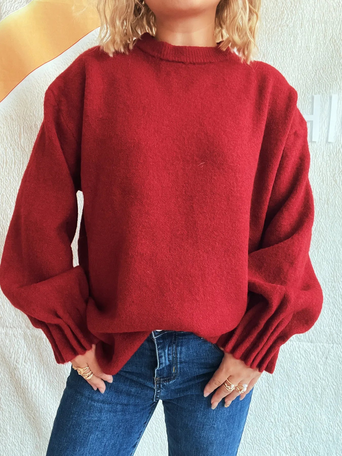 Round Neck Dropped Shoulder Sweater - Fashorio