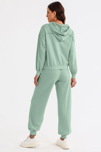 Cutout Drawstring Hoodie and Joggers Active Set - Fashorio