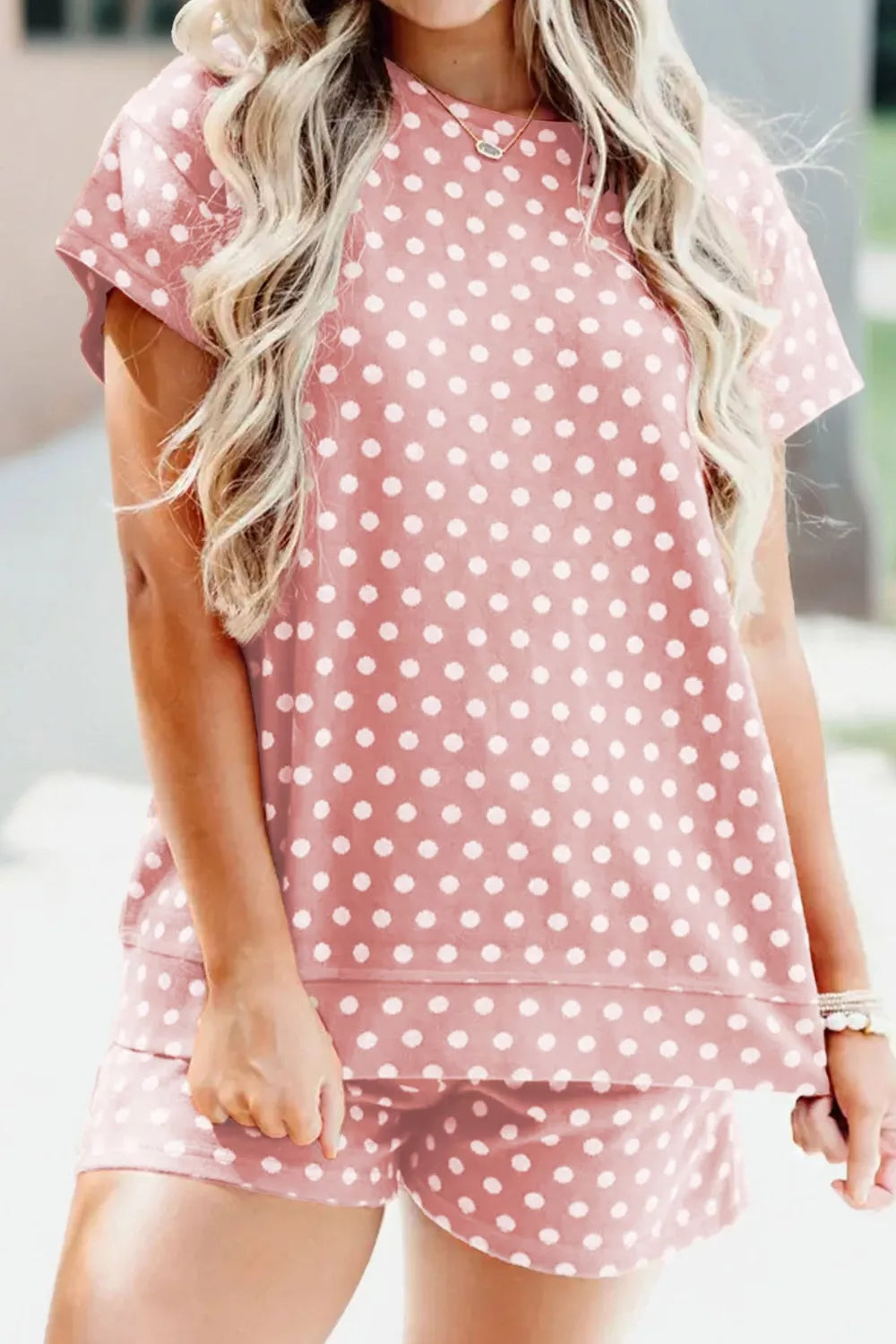 Polka dot tee and shorts set back view