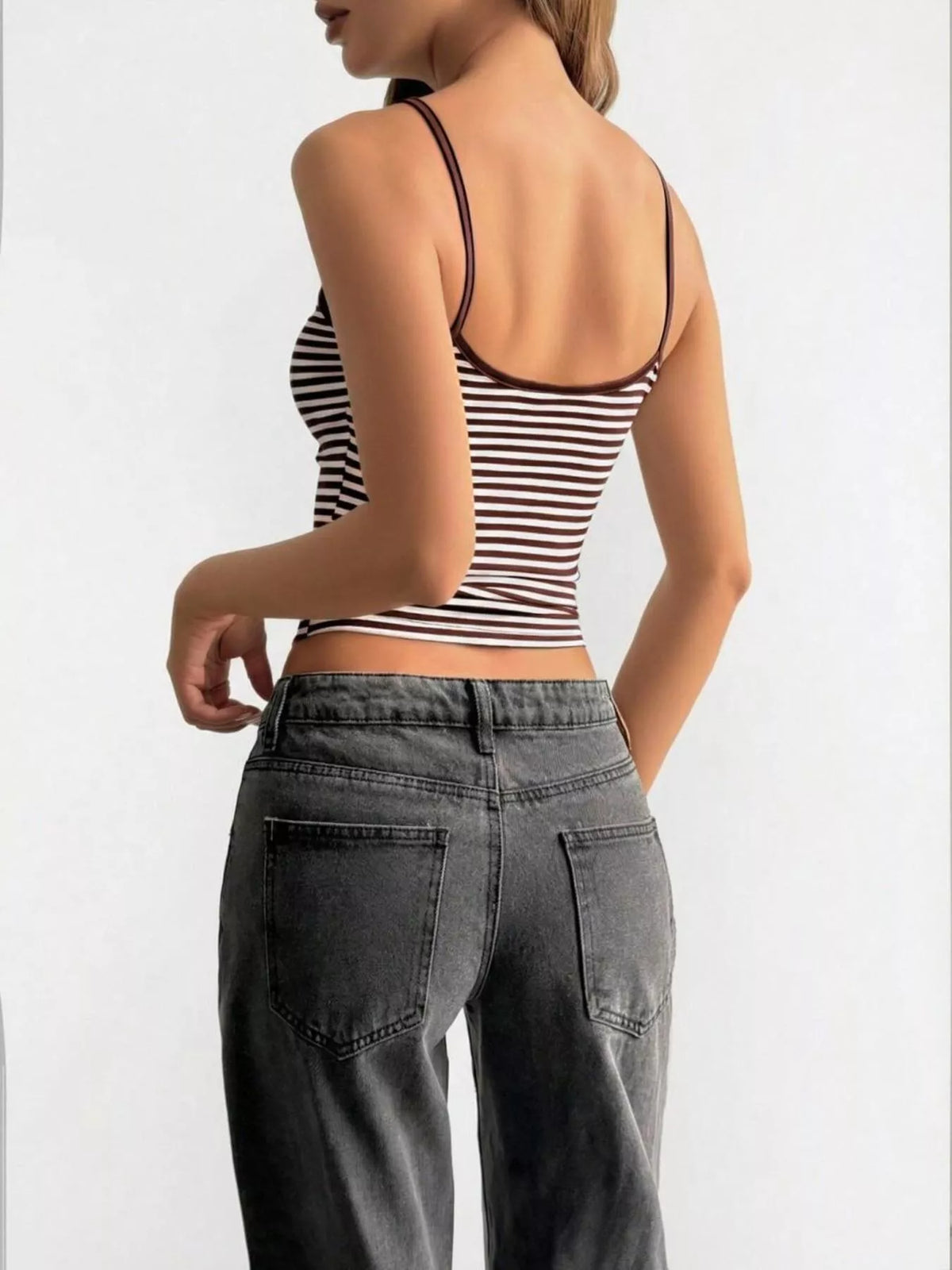Striped scoop neck cropped cami detail view