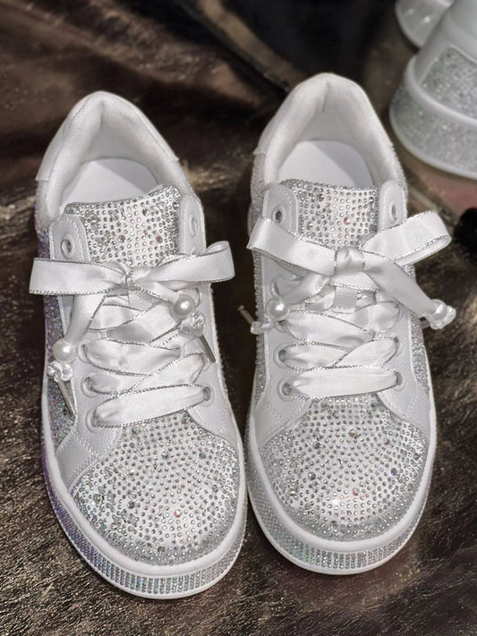 Round Toe Rhinestone Sneakers - Fashorio