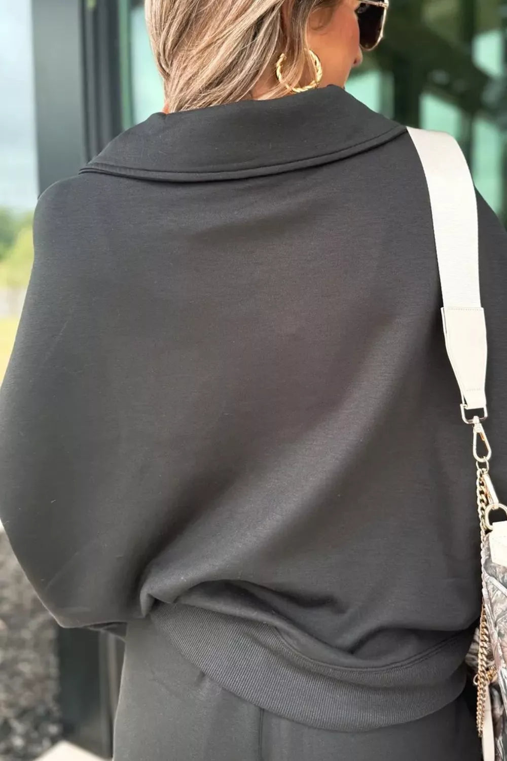Collared V Neck Sweatshirt and Sweatpants Set, view 6