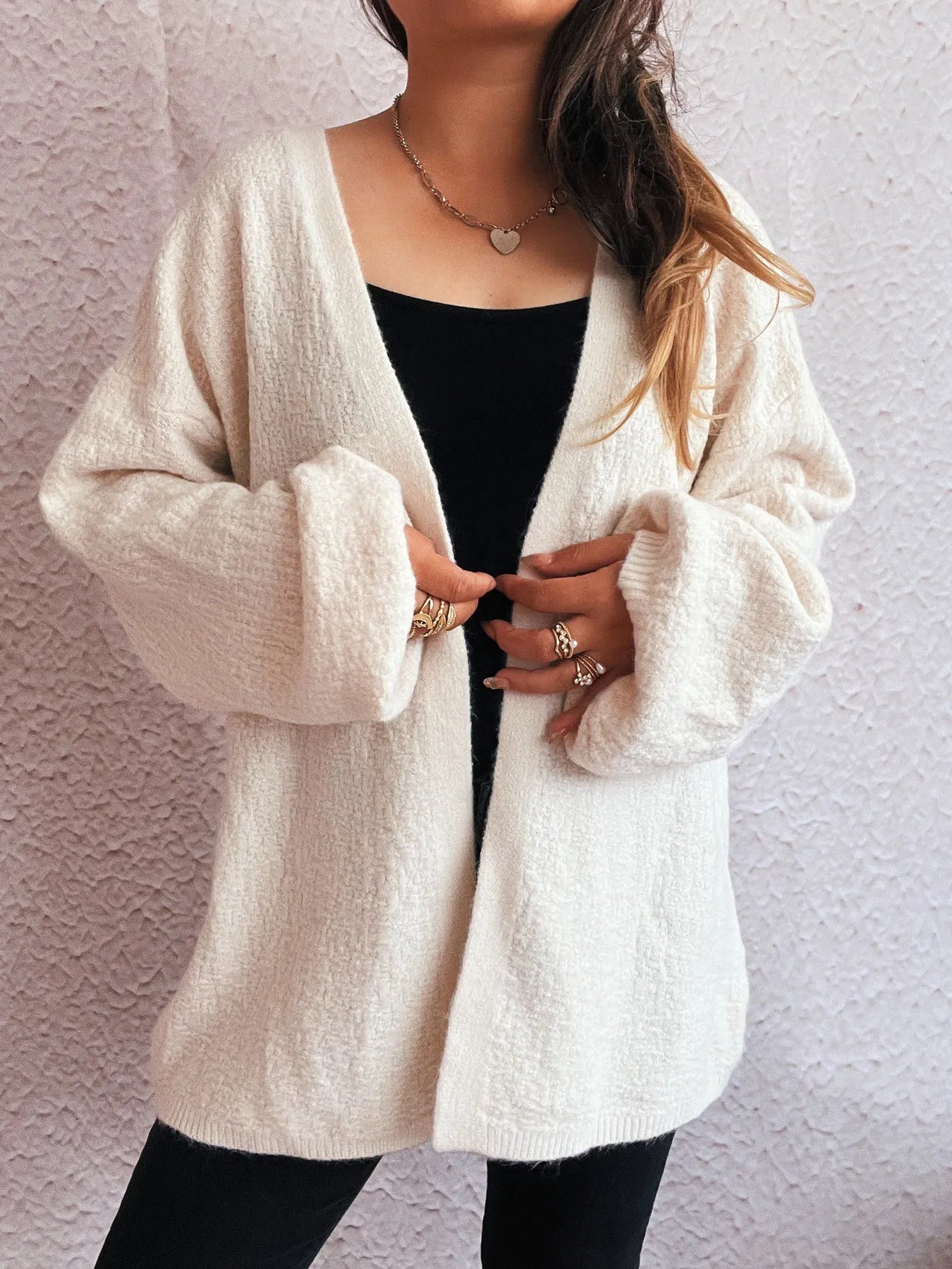 Open Front Long Sleeve Cardigan - Fashorio