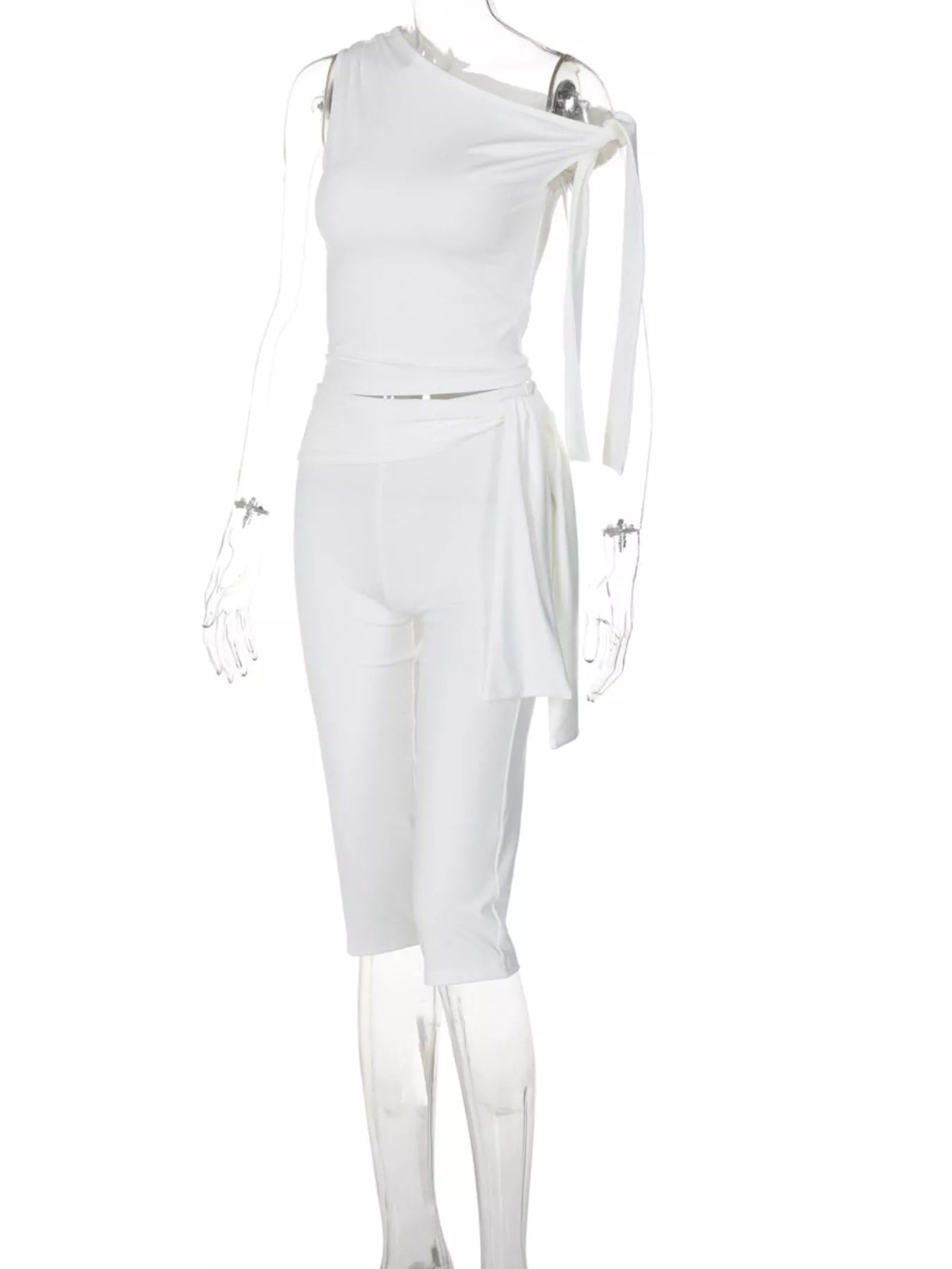 Tied One Shoulder Top and Capri Two Piece Set, view 7