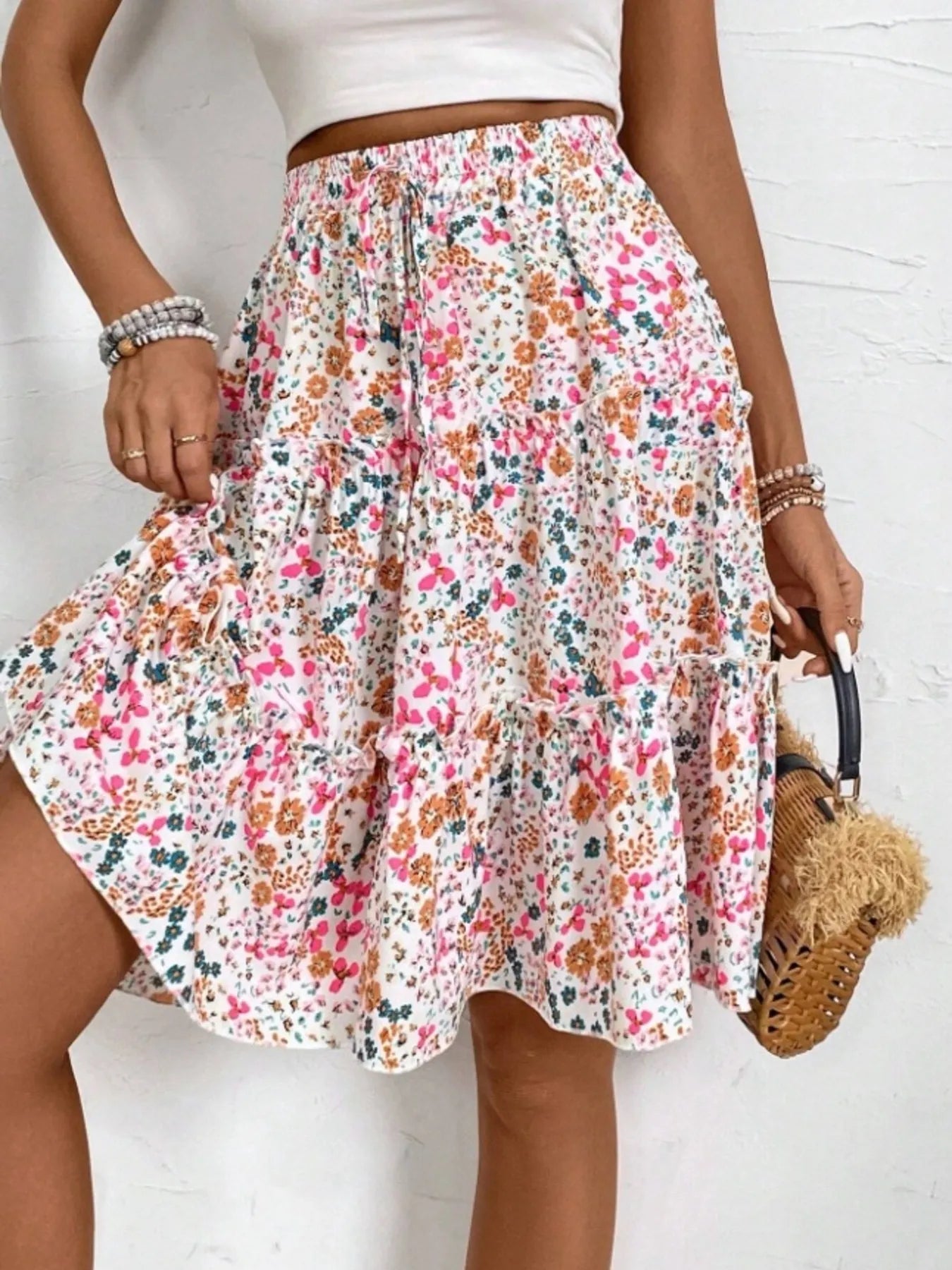 Floral Print Midi Skirt - Fashorio