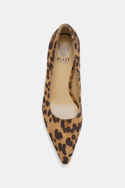 Beast Fashion Faux Suede Leopard Point Toe Pumps - Fashorio