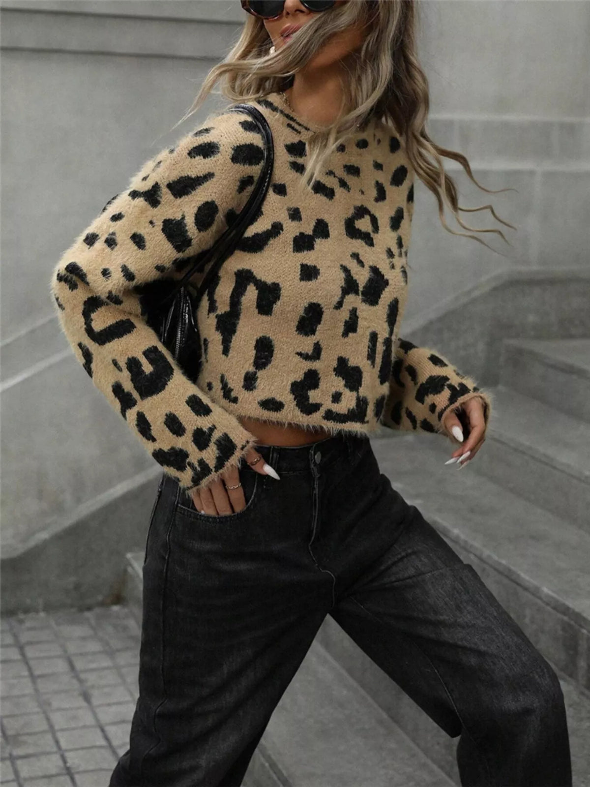 Leopard cropped sweater back view