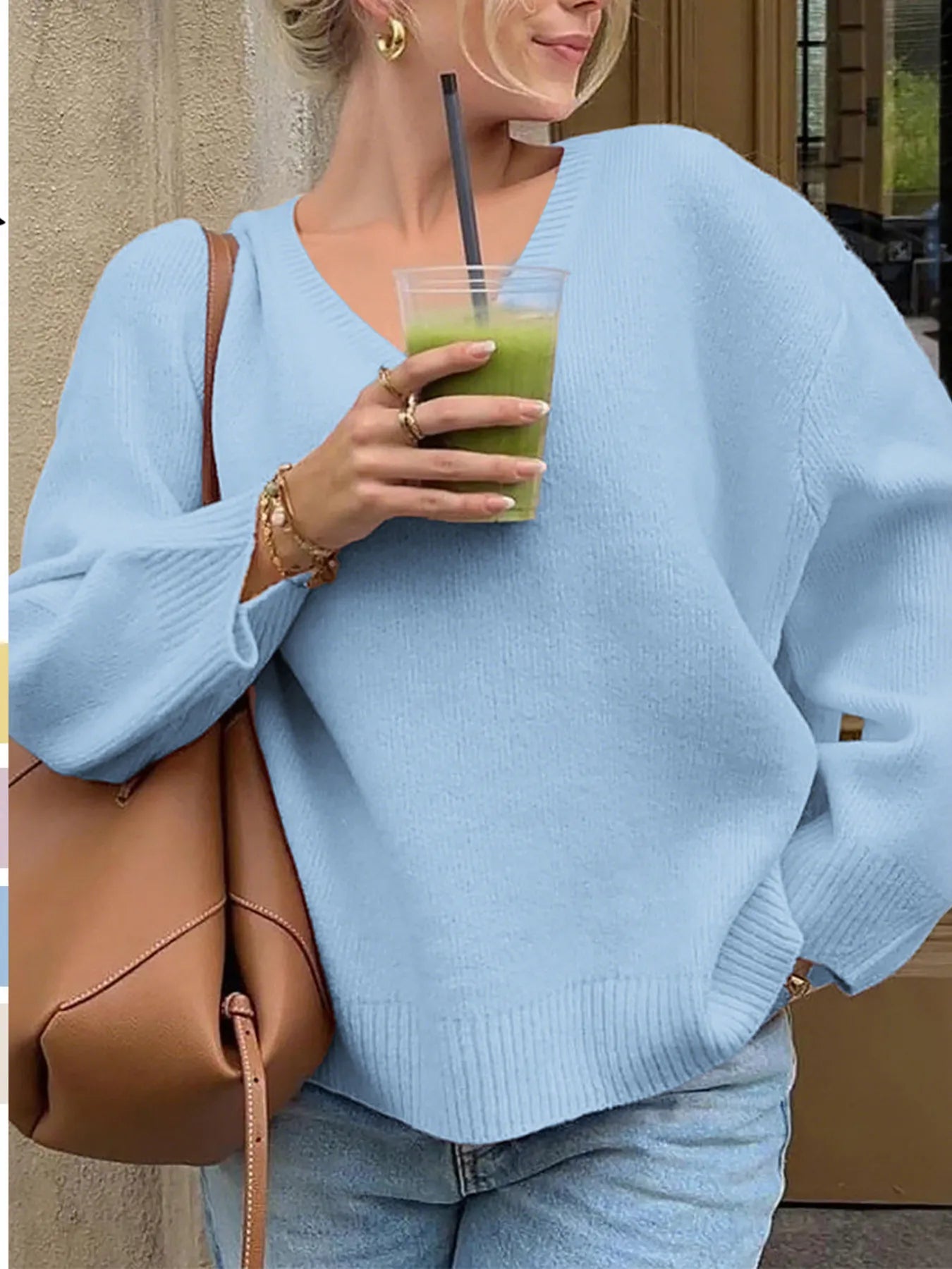 V-Neck Long Sleeve Sweater - Fashorio