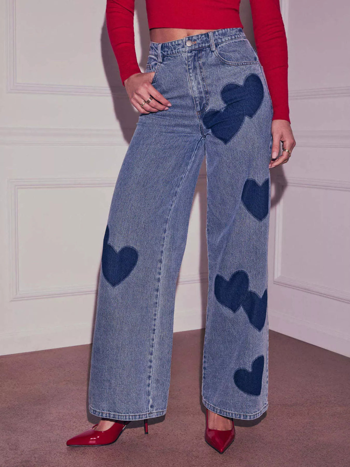 Heart high waist wide leg jeans front view