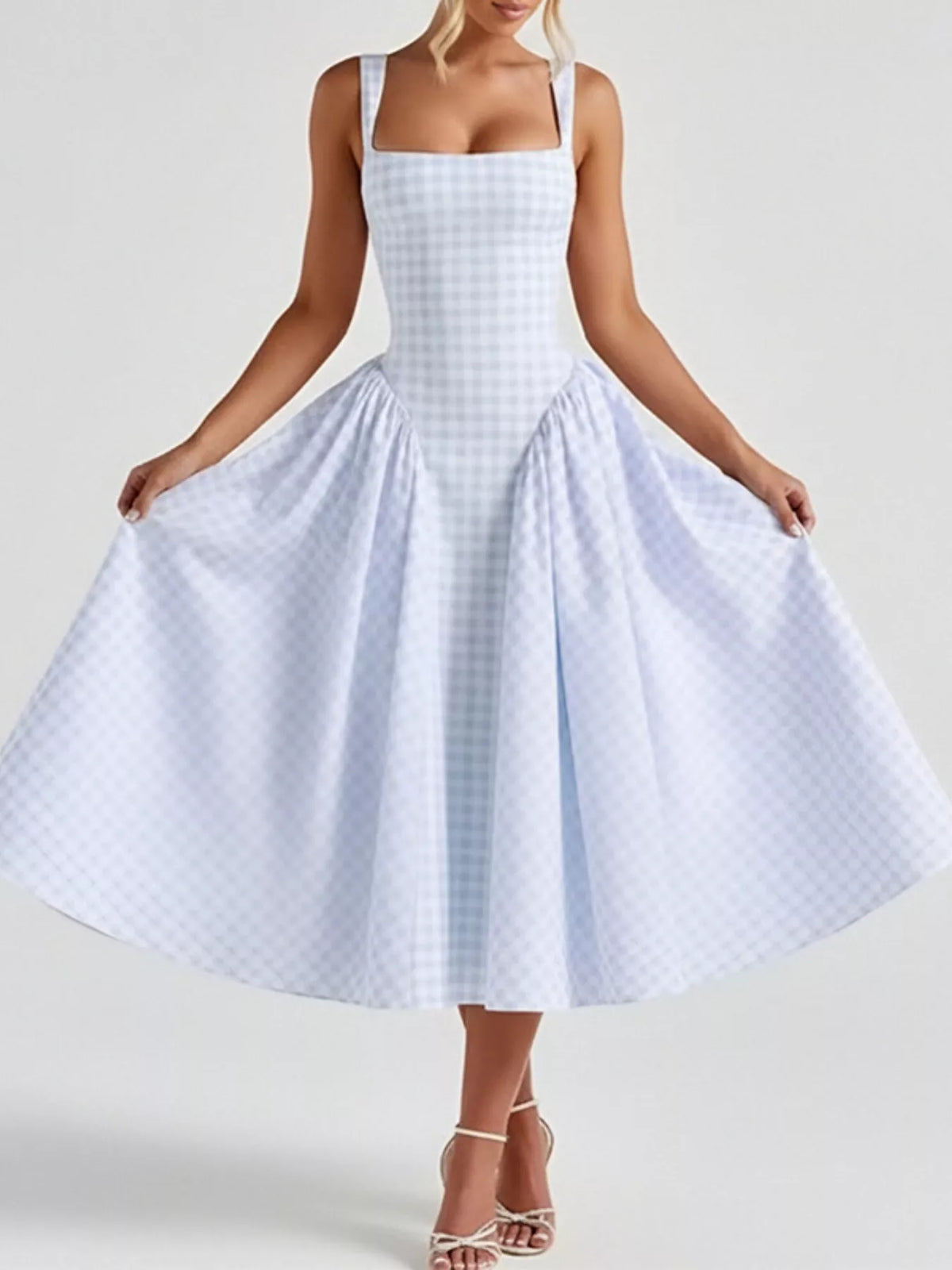 Plaid Square Neckline Midi Dress, view 7