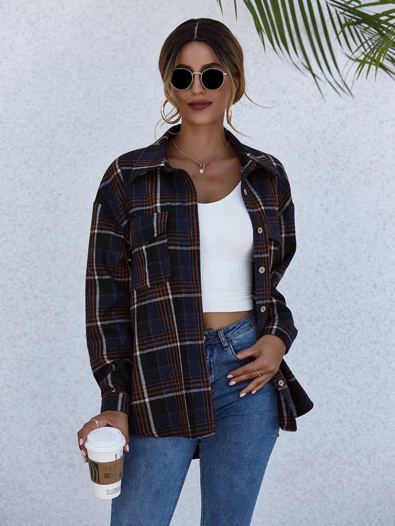 Plaid Button-Up Long Sleeve Shirt - Fashorio