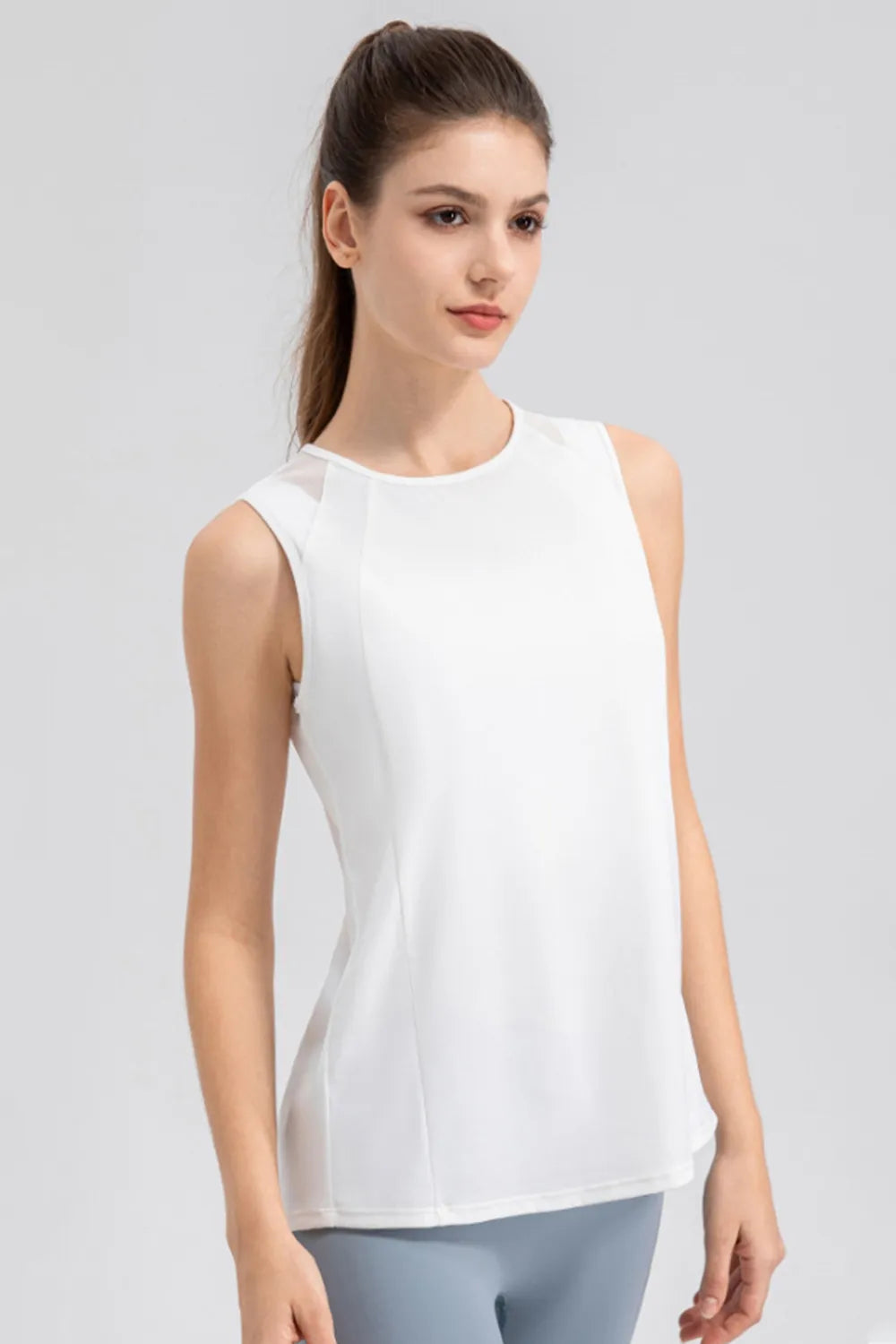 Round Neck Wide Strap Active Tank back view