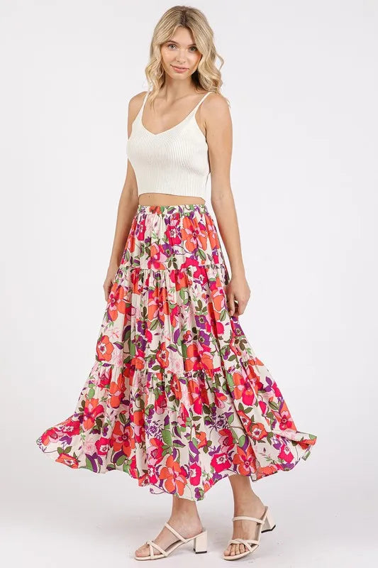 Mittoshop Flower Print Elastic Waist Tiered Skirt - Fashorio