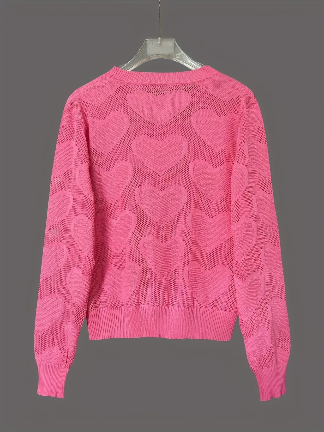 Heart Round Neck Long Sleeve Sweater - Fashorio
