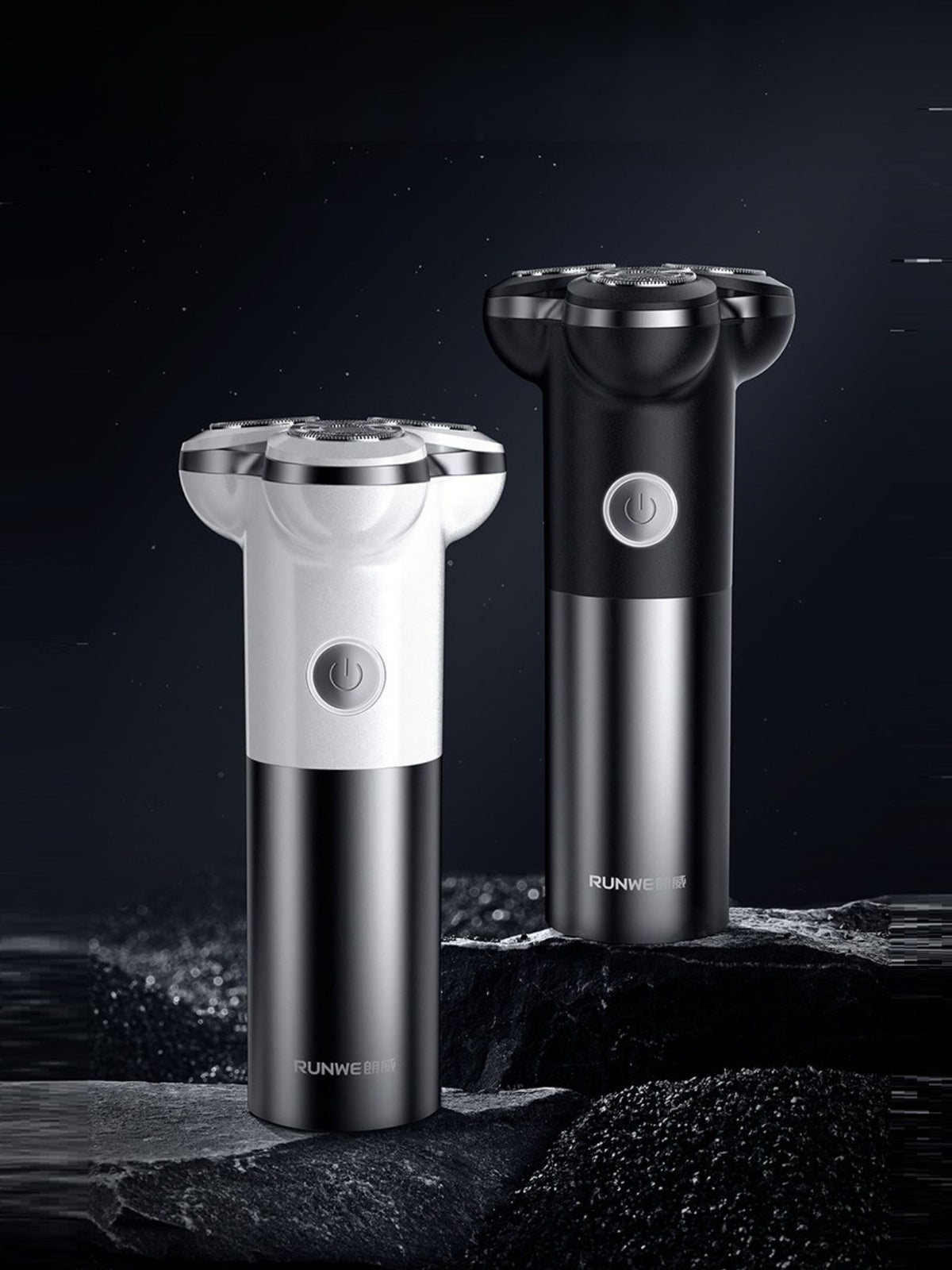 Rotary shaver floating heads close up