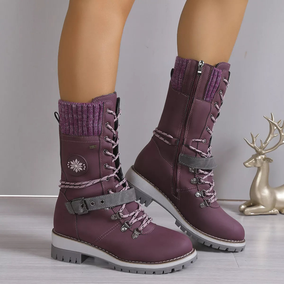 Lace Up Block Heel Boots in dark green