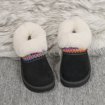 Fur-Lined Platform Boots with Decorative Woven Strap - Fashorio