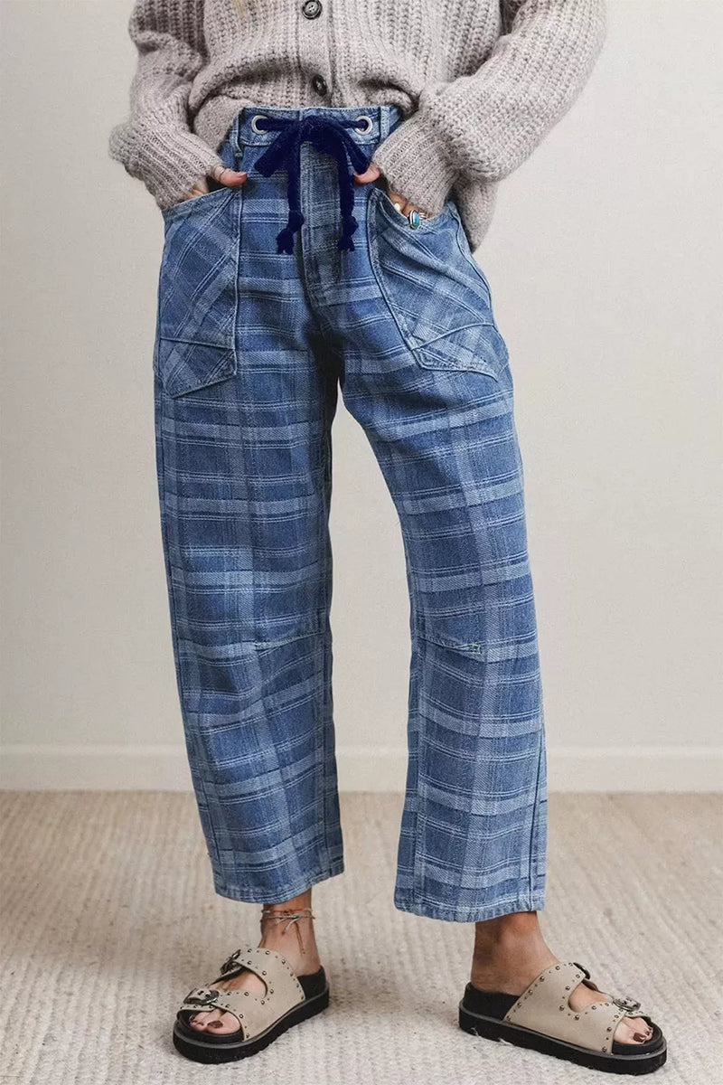 Grommet drawstring ankle length jeans front view
