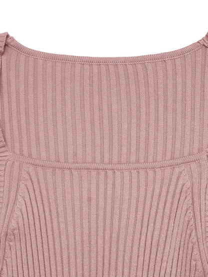 Ribbed Knit Square Neck Bodycon Sweater Dress - Fashorio