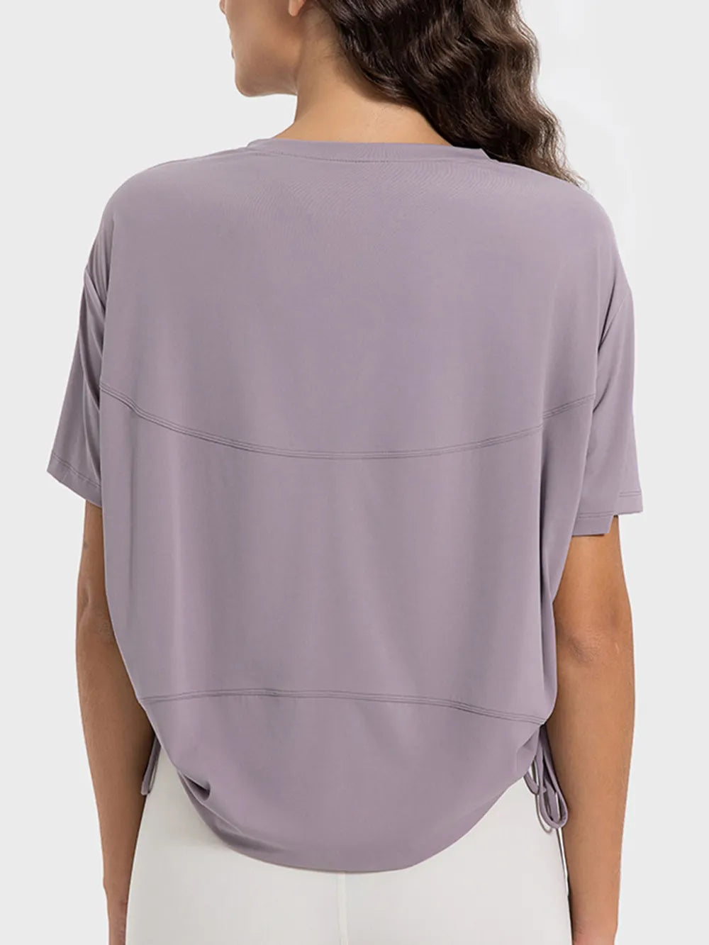 drawstring round neck active tee front view