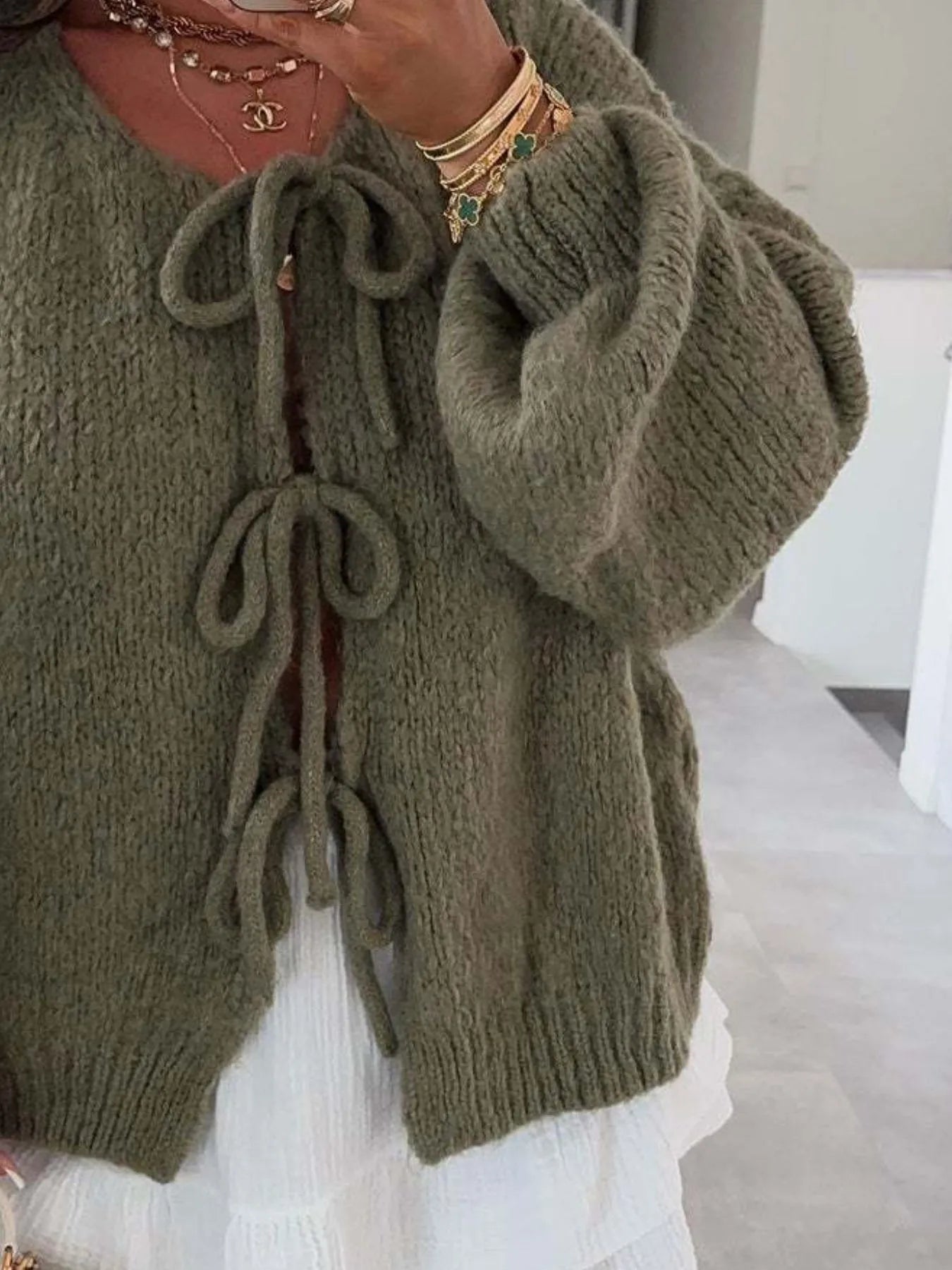 Cozy Bow-Tie Front Knit Cardigan - Fashorio