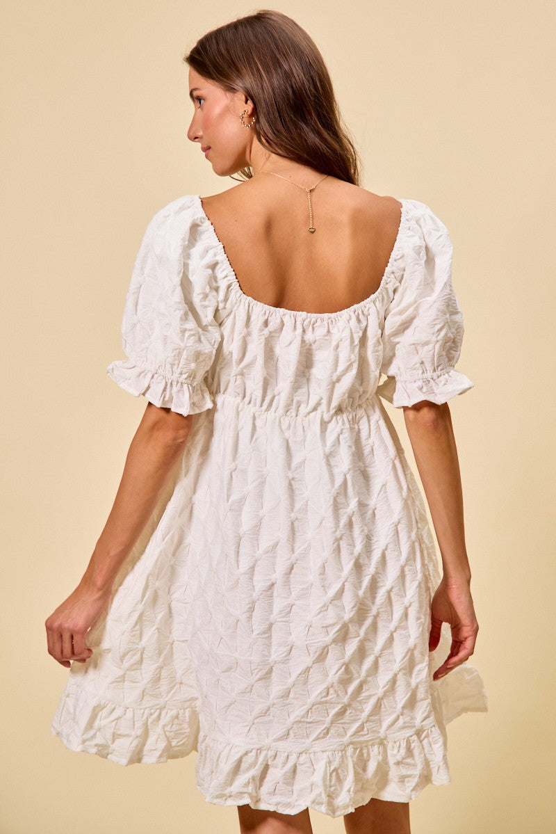 Textured Ruched Bust Mini Dress in Off White view 10