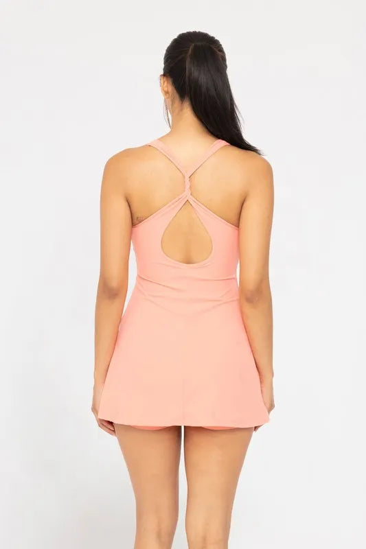 Twist Racerback Fit and Flare Dress in Watermelon detail