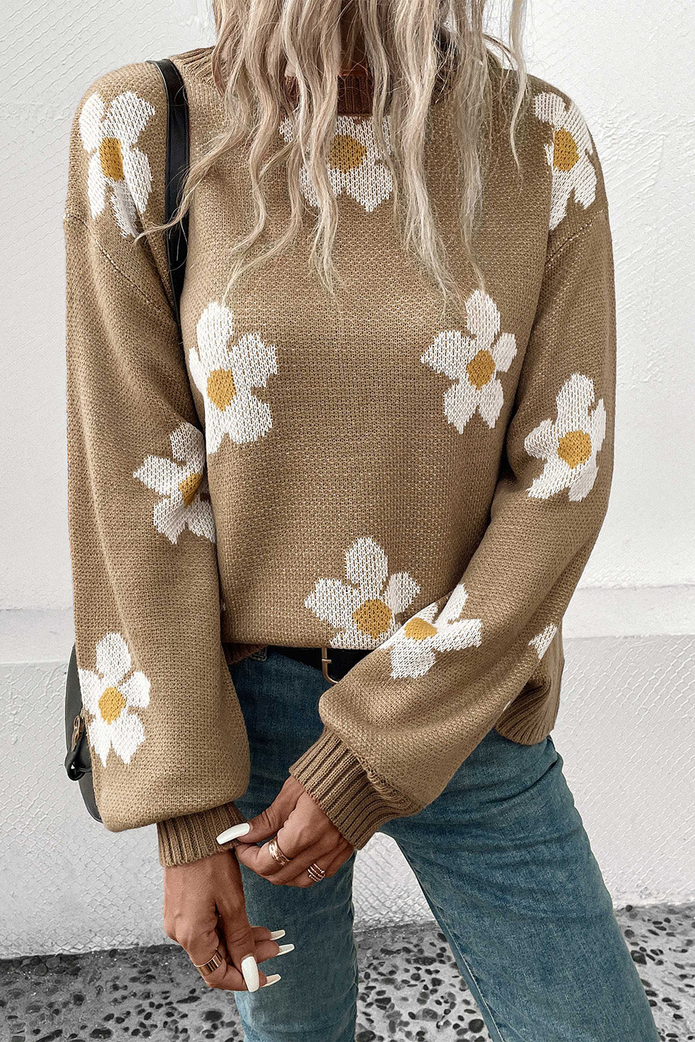 Perfee Floral Dropped Shoulder Sweater - Fashorio