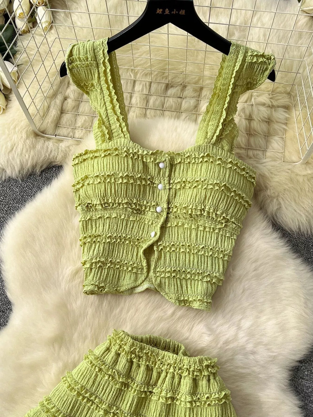 Textured Crop Top and Tiered Skirt Set, view 19