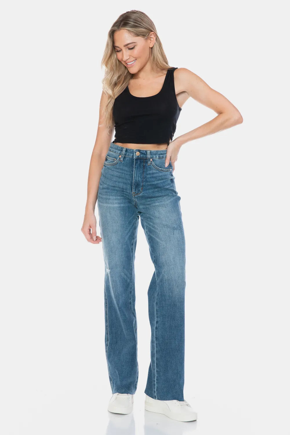 Judy Blue Tummy Control Raw Hem Straight Jeans view 11