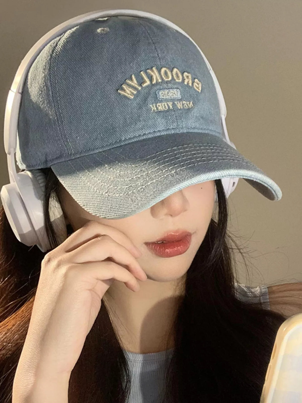 Black letter embroidered baseball cap front view
