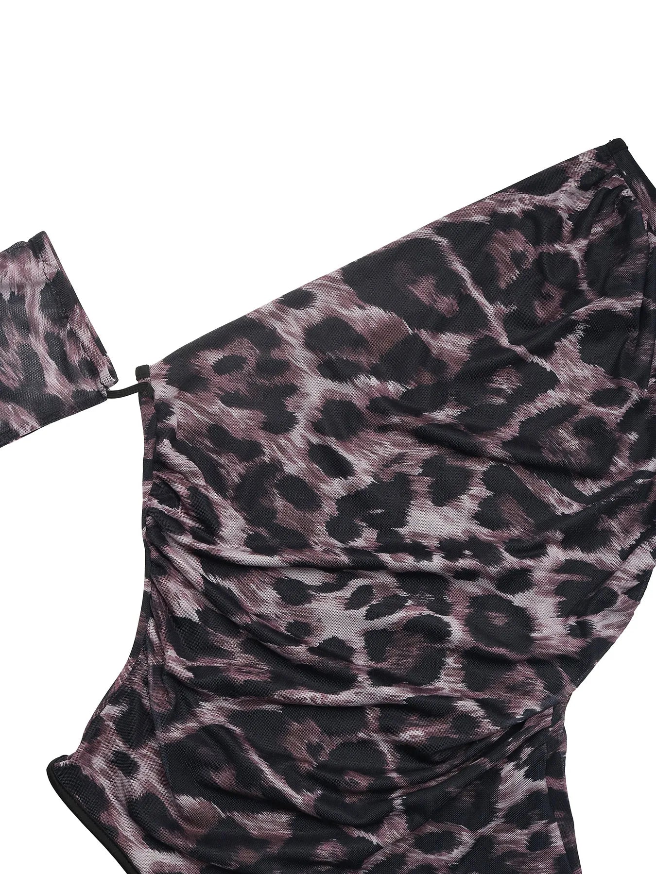 Leopard Print One Shoulder Long Sleeve Bodysuit - Fashorio