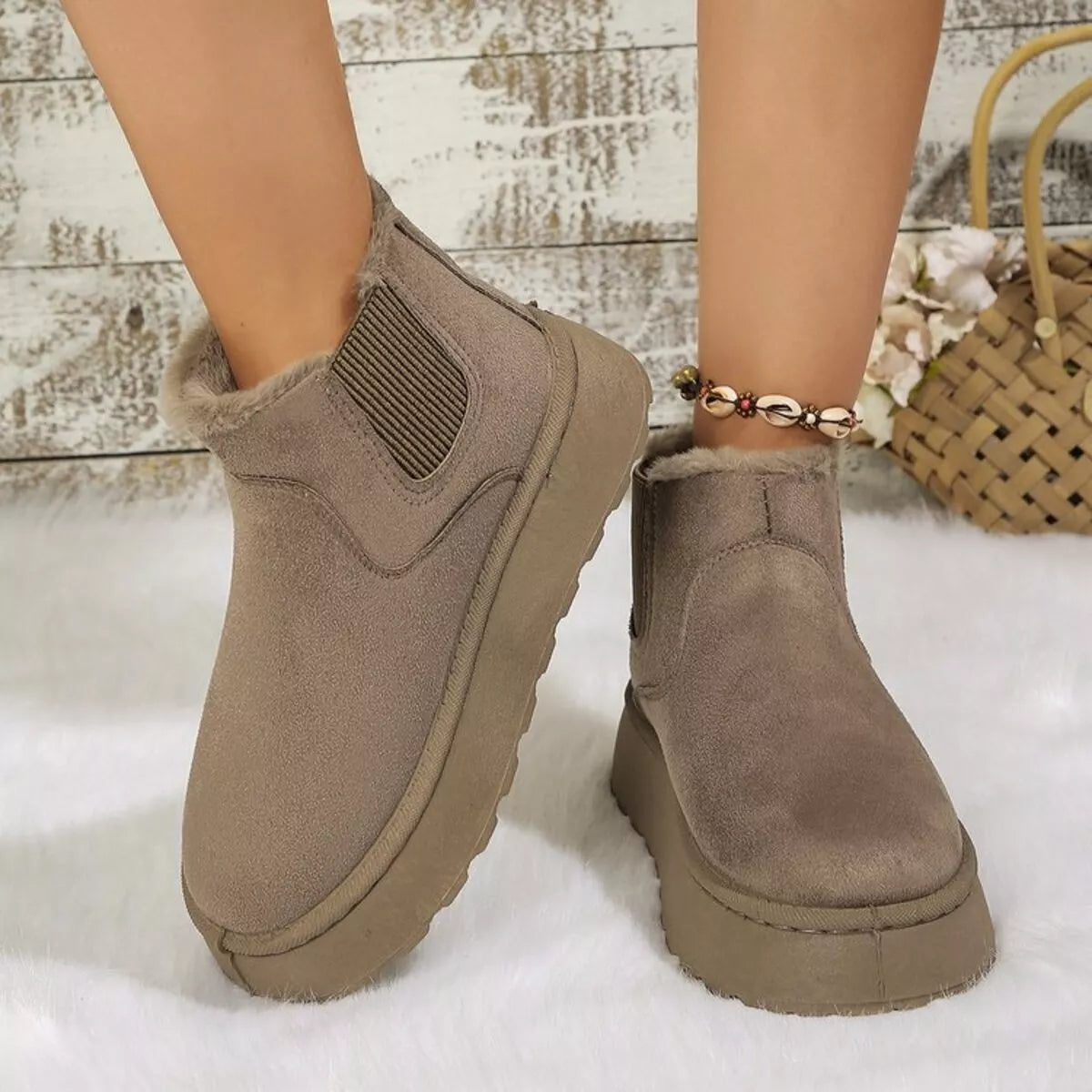 Round toe platform ankle boots toe close up