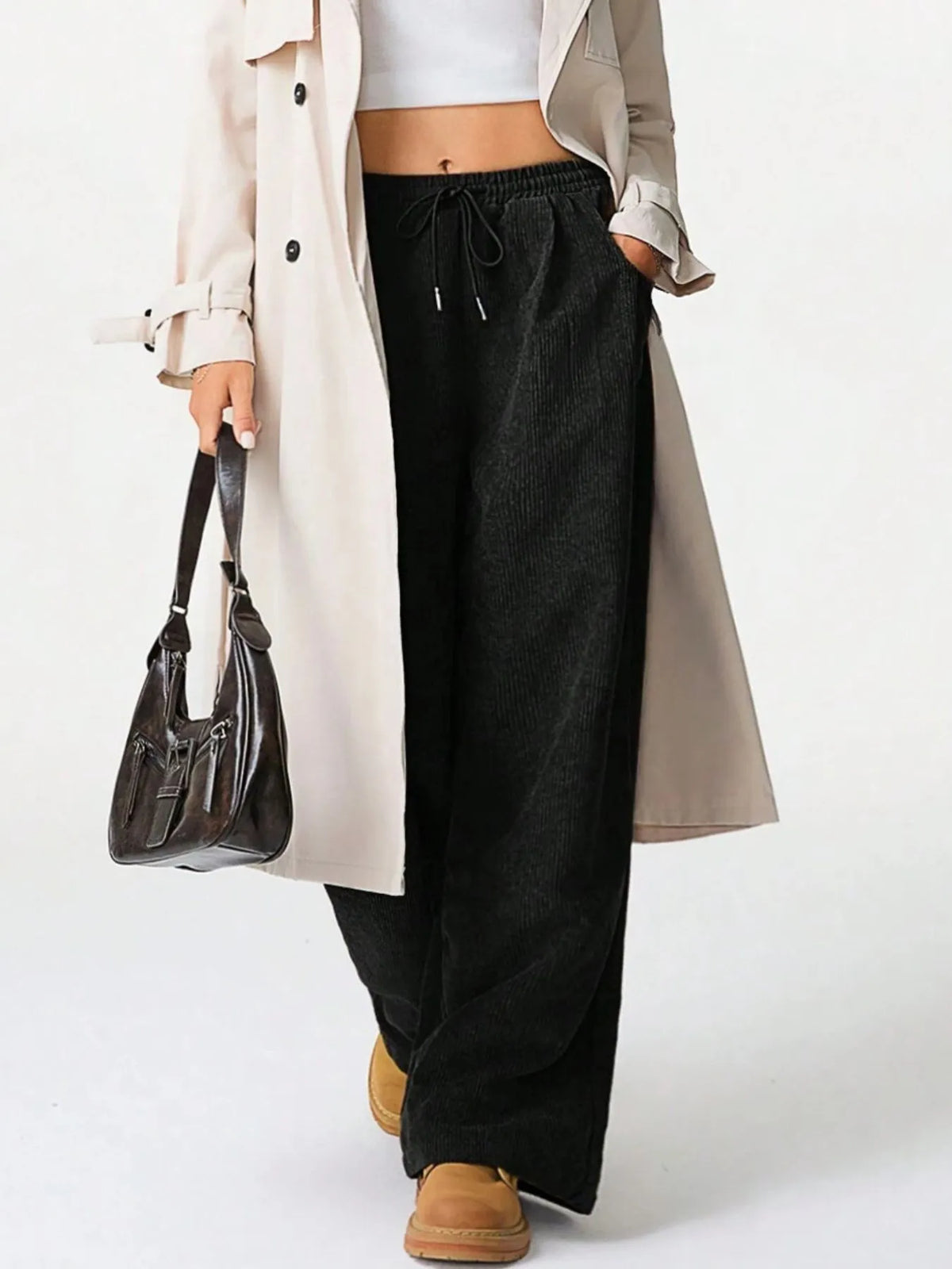 Drawstring wide leg pants brown colorway