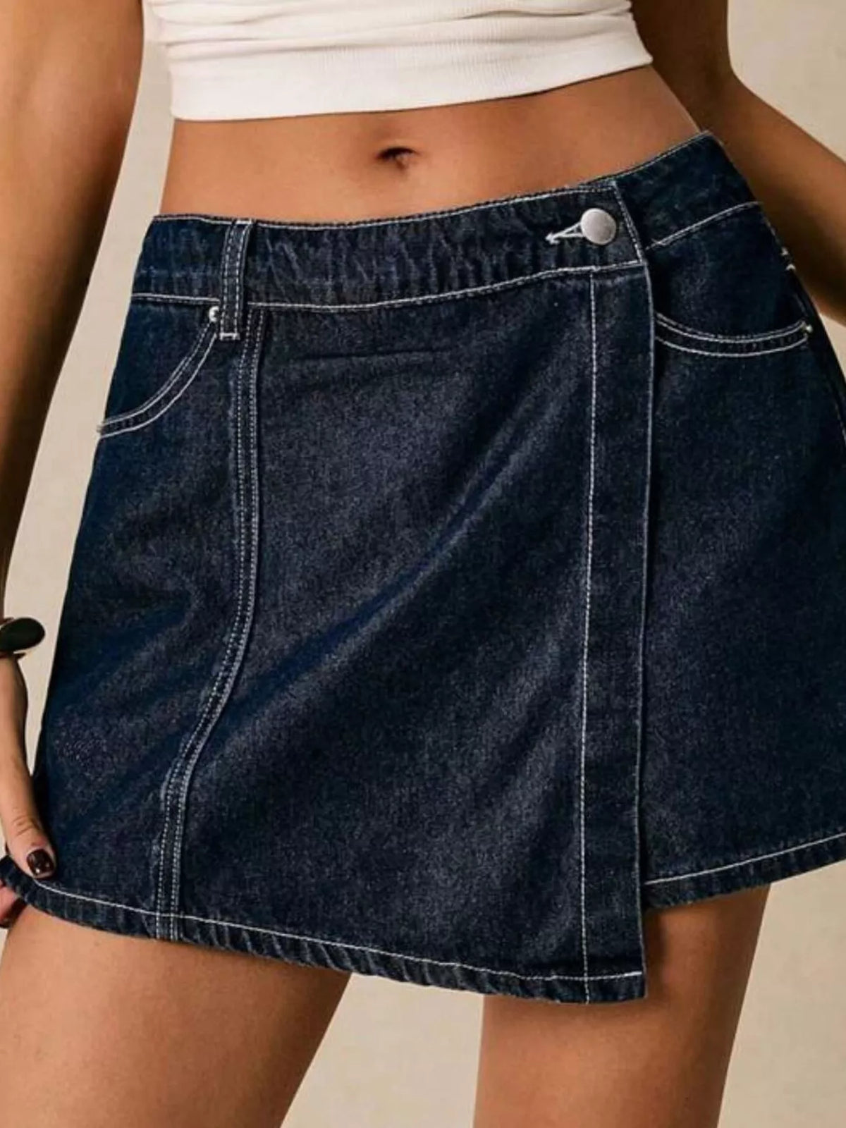 Sky blue denim set back view