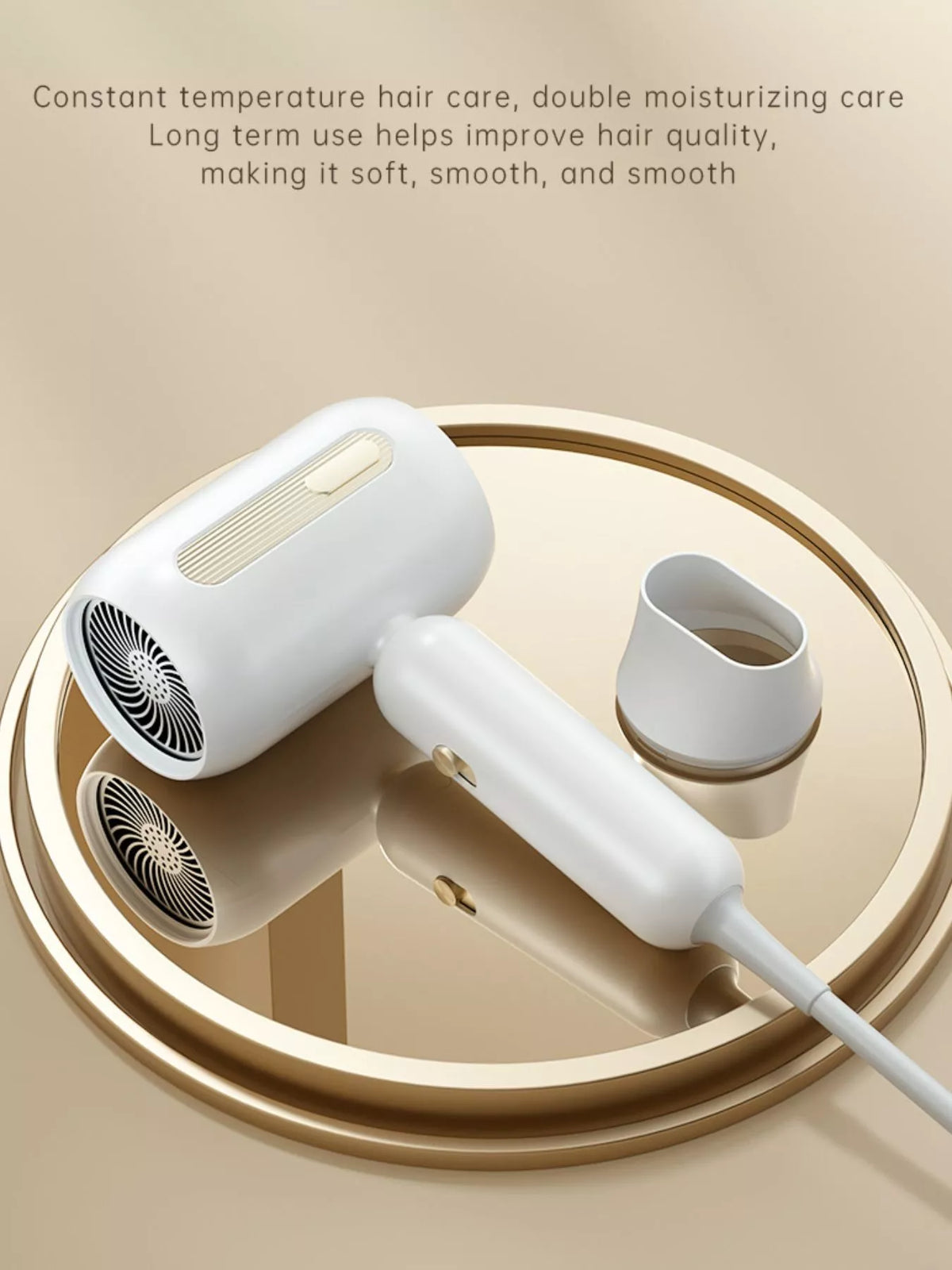 White lightweight hair dryer front view