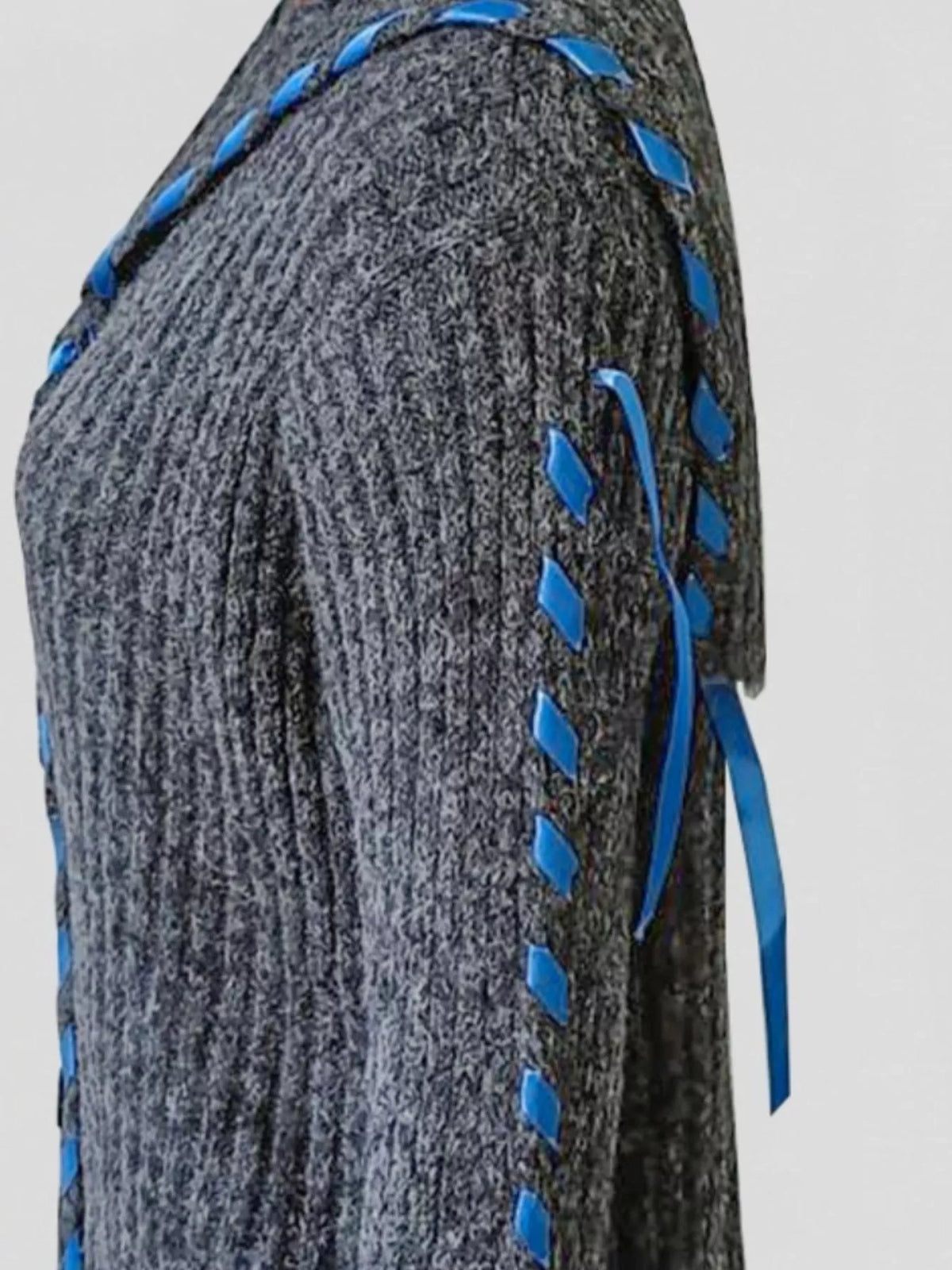 gray ribbed cable knit open front cardigan knit texture close up