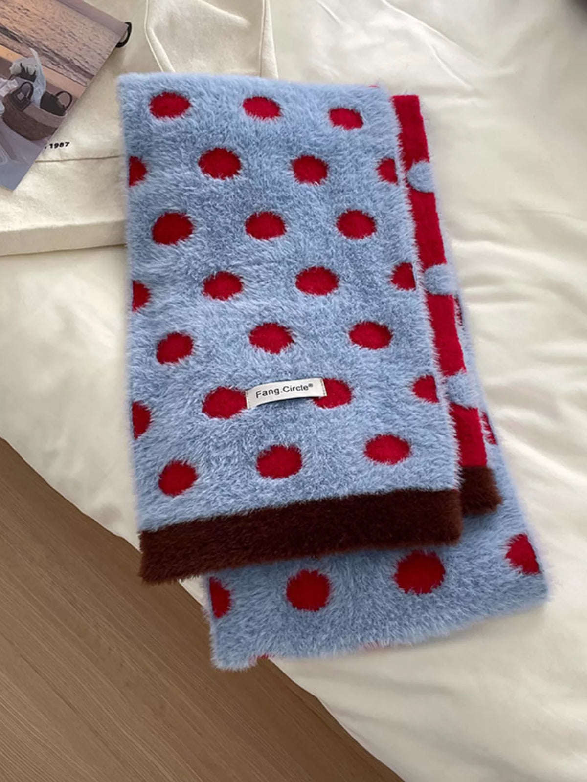 Soft polka dot scarf with plush fuzzy texture