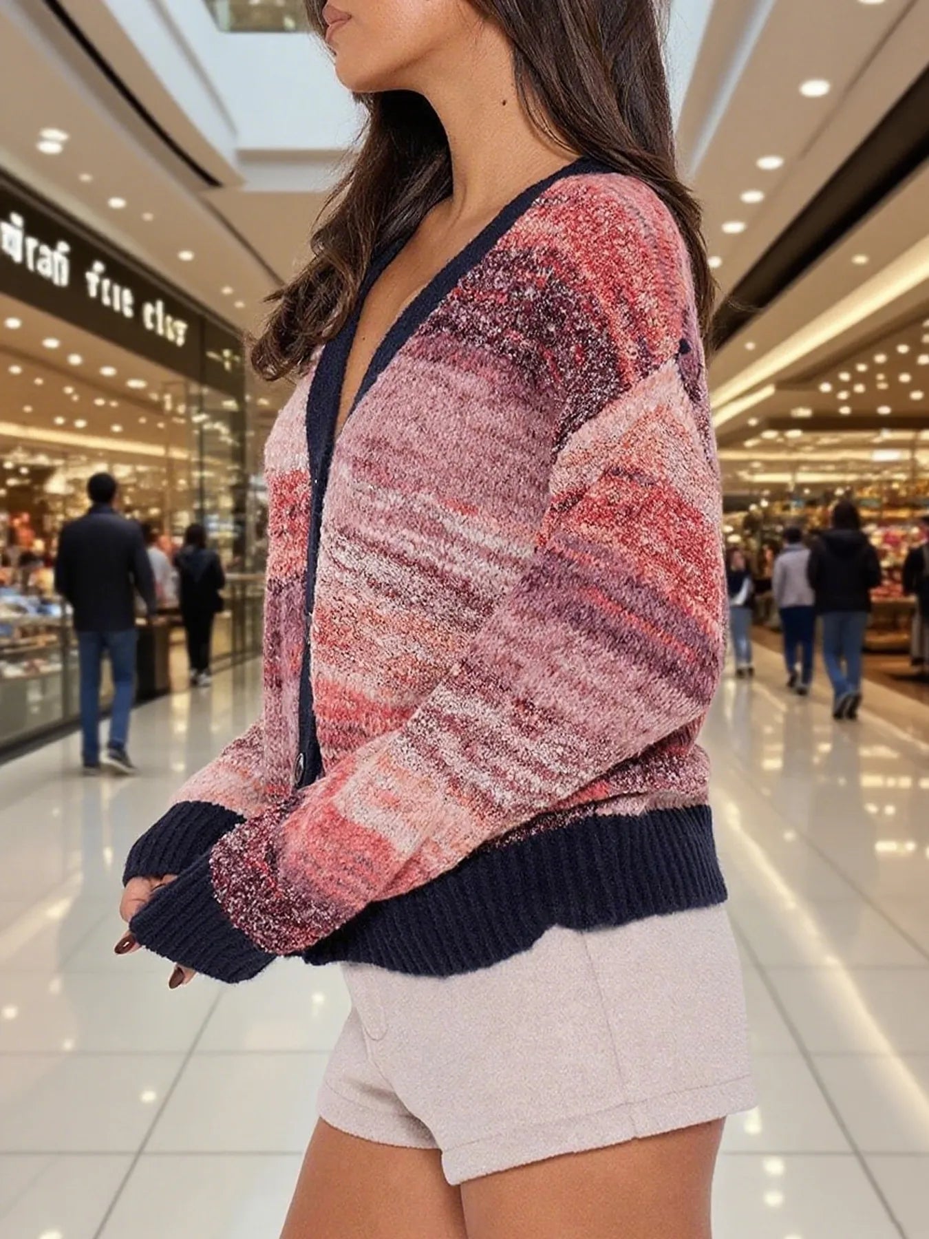 Gradient Stripe Button-Up Cardigan - Fashorio