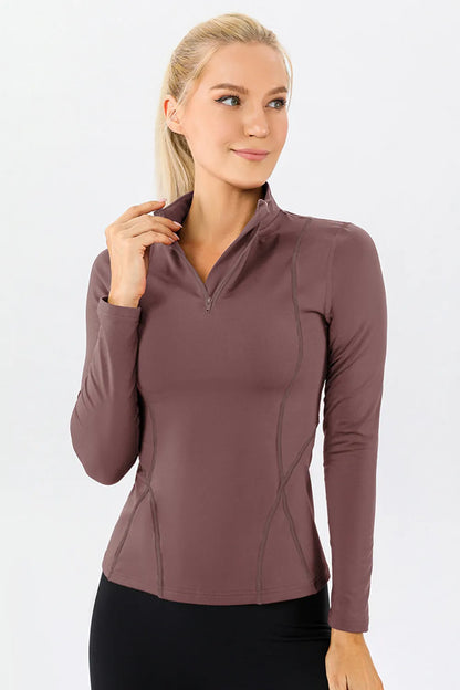 Mock Neck Quarter Zip Active T-Shirt - Fashorio