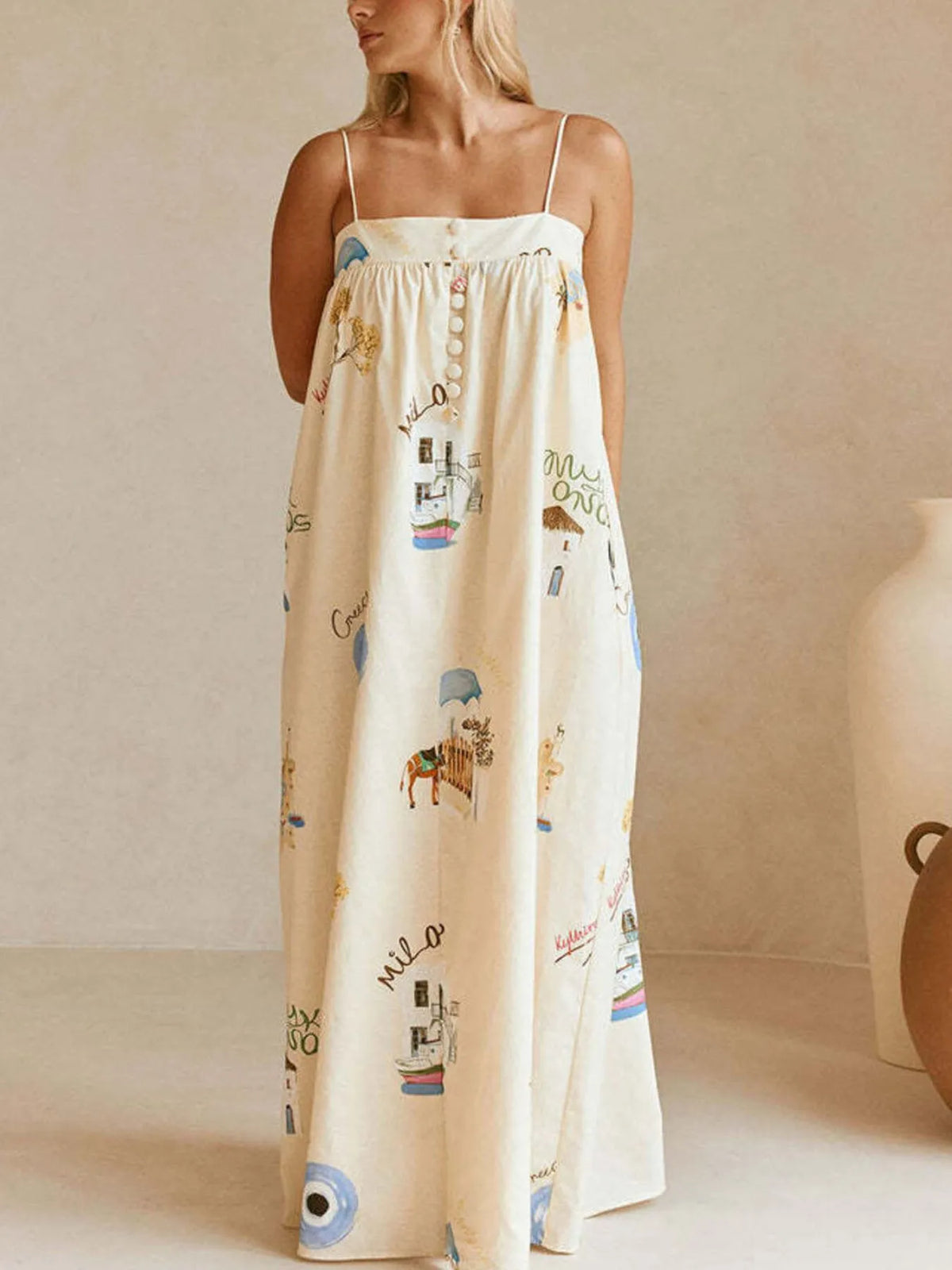 Bohemian cami maxi dress on model