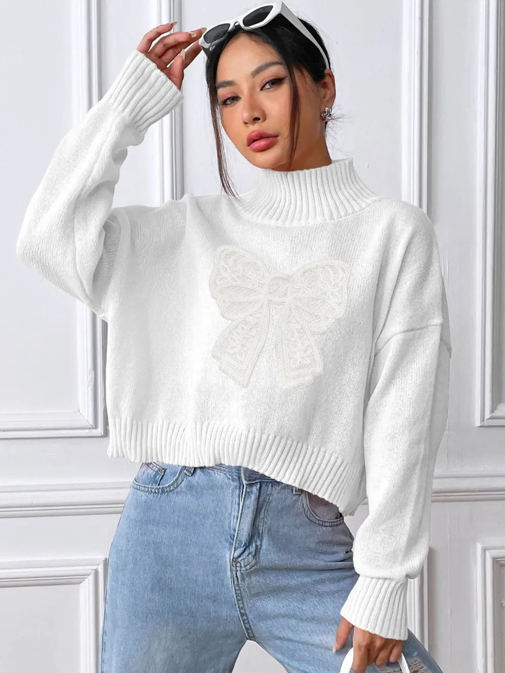 Turtleneck knit sweater tan color view