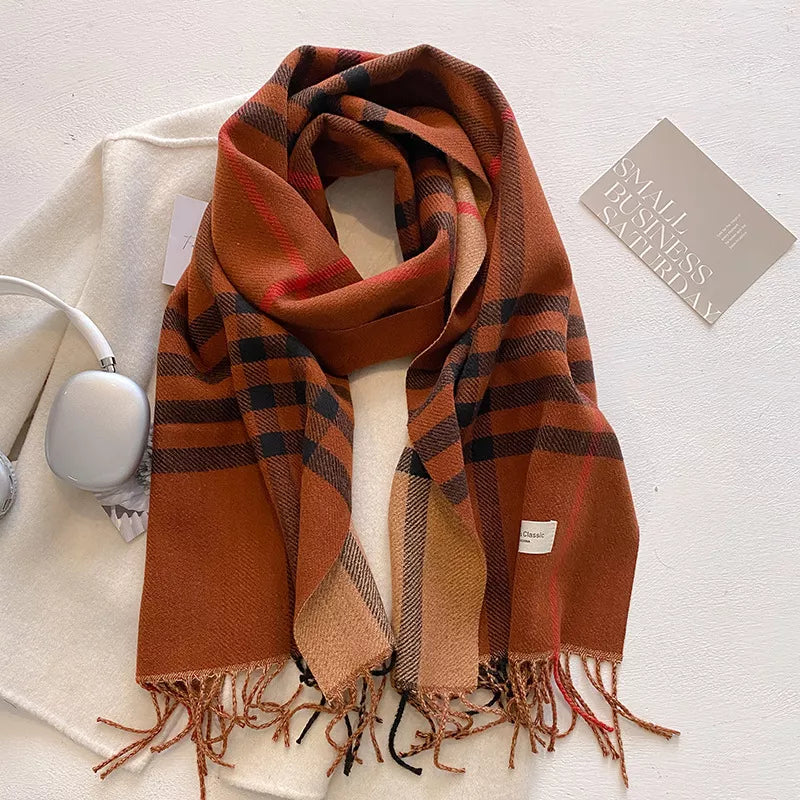 Plaid fringe winter scarf front view