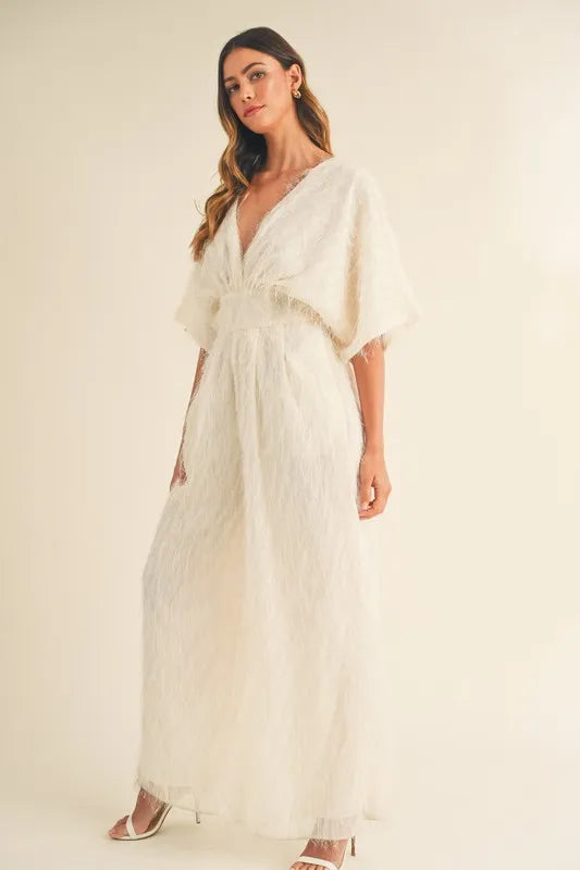 Fluffy Deep V Neck Wide Leg Jumpsuit detail