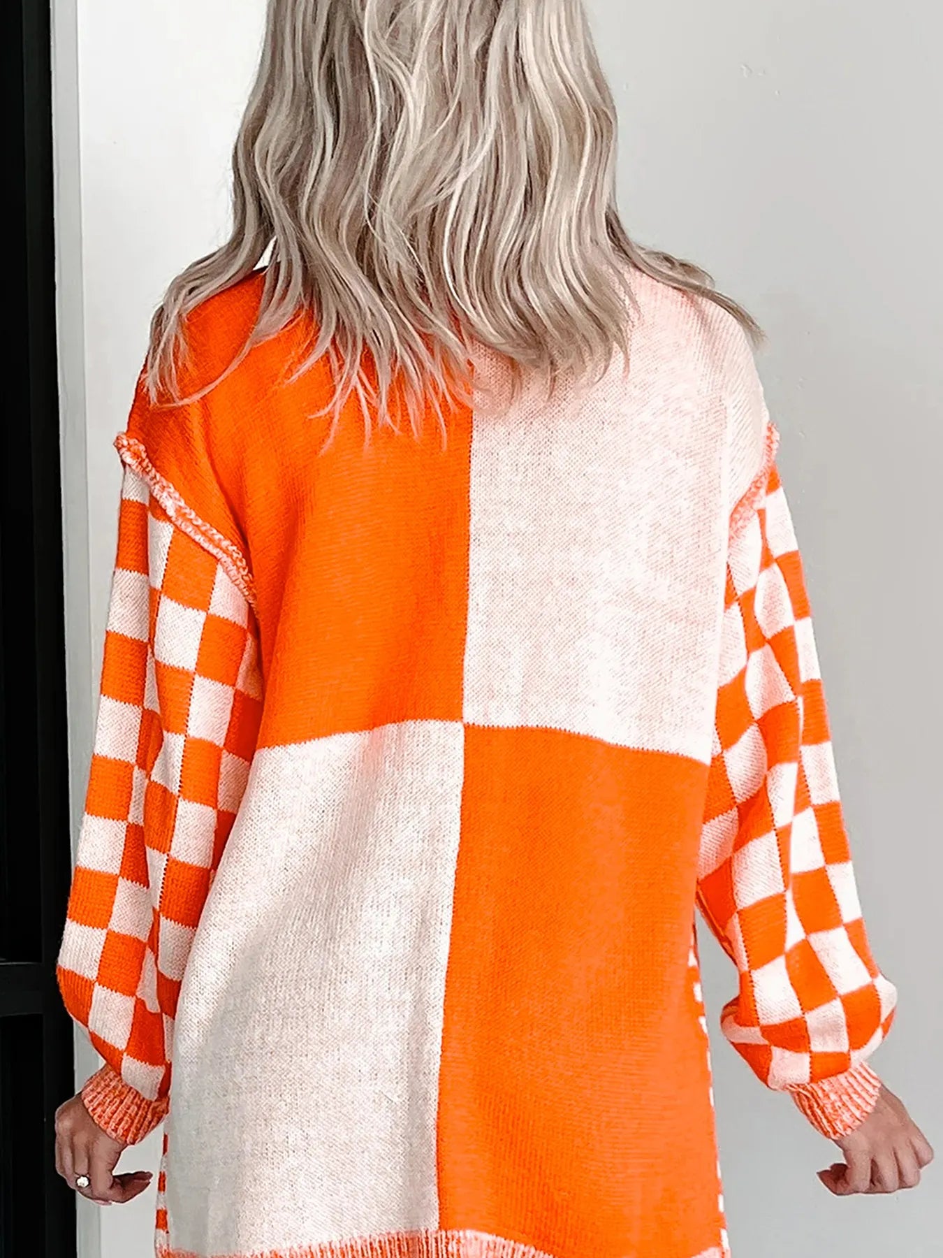 Checkered Pattern Open Front Cardigan - Fashorio