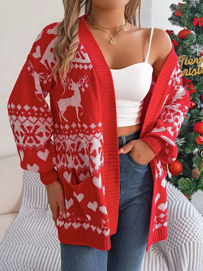 Pocketed Open Front Long Sleeve Cardigan - Fashorio